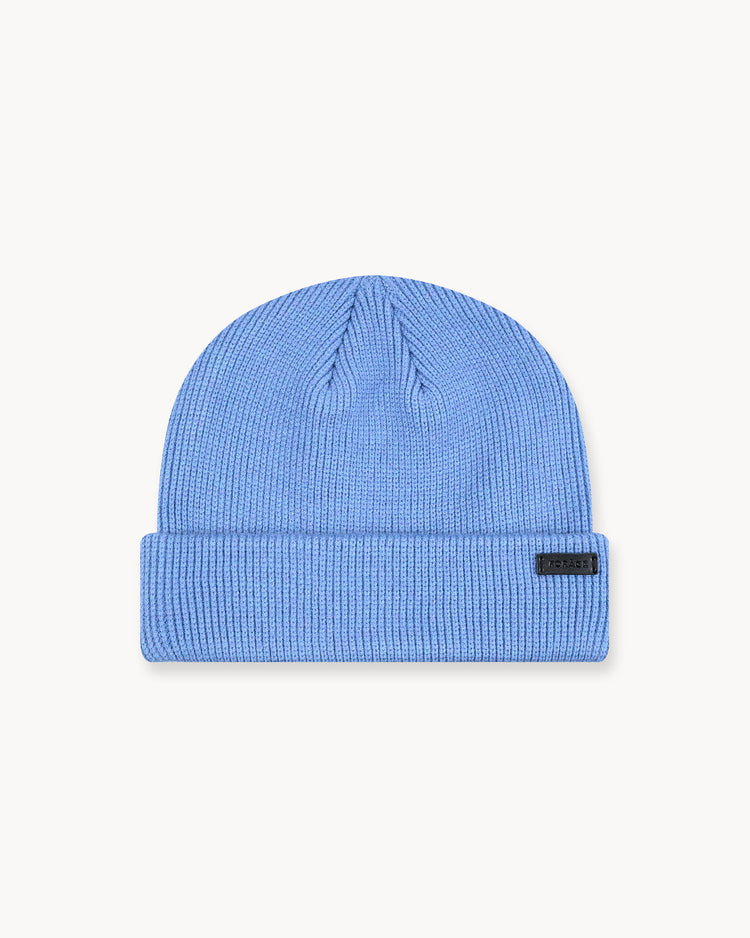 Leather Patch Beanie (blue)