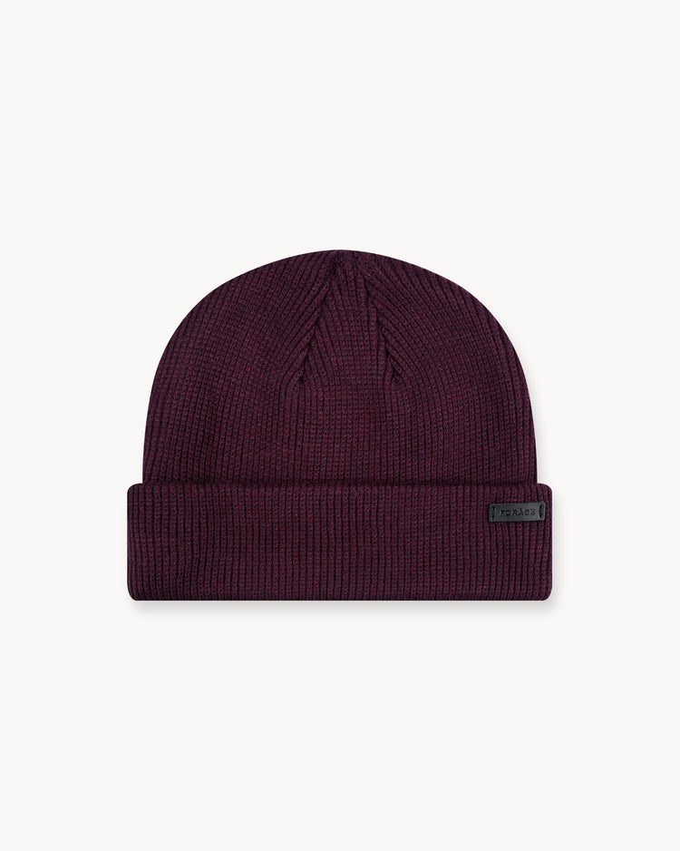 Leather Patch Beanie (bordeaux)