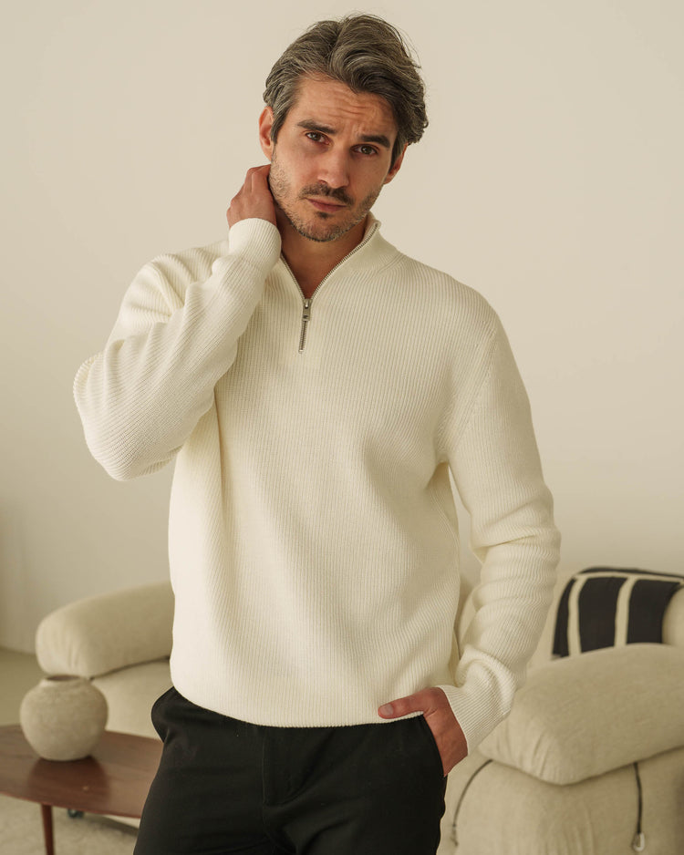 Rib Knit Troyer (Off-White)