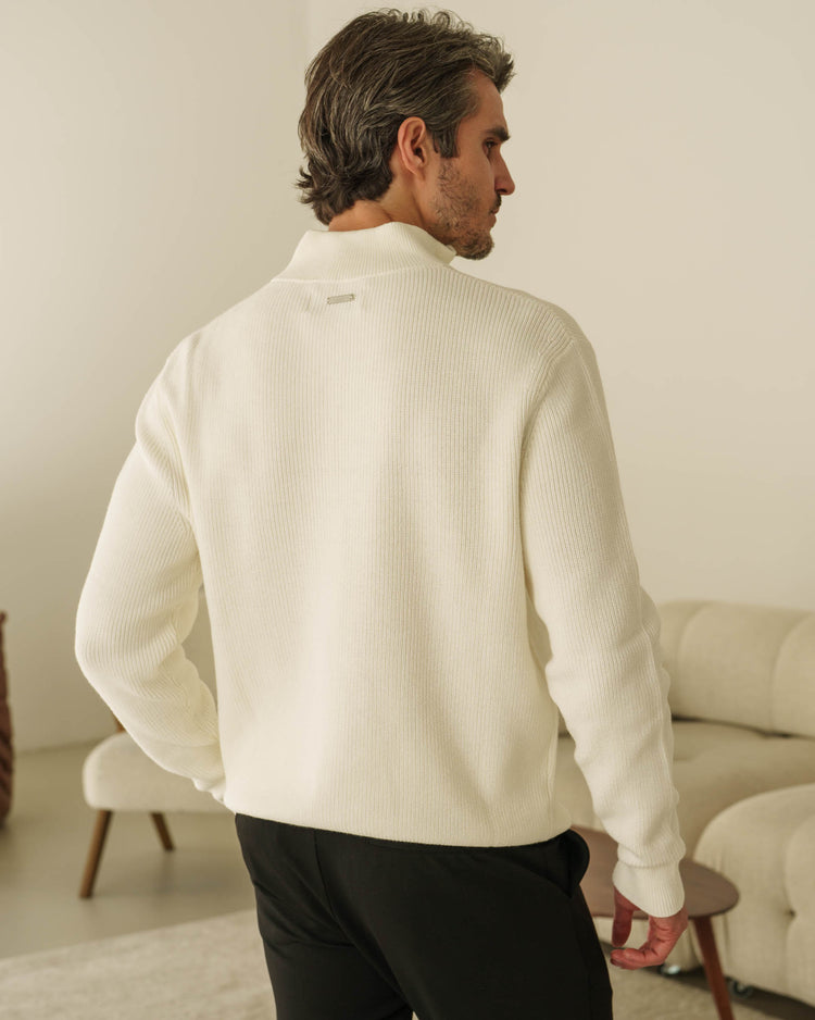 Rib Knit Troyer (Off-White)