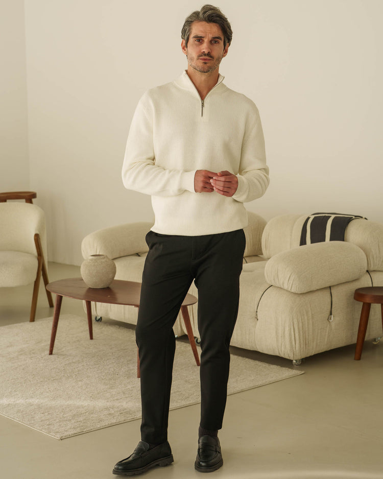 Rib Knit Troyer (Off-White)