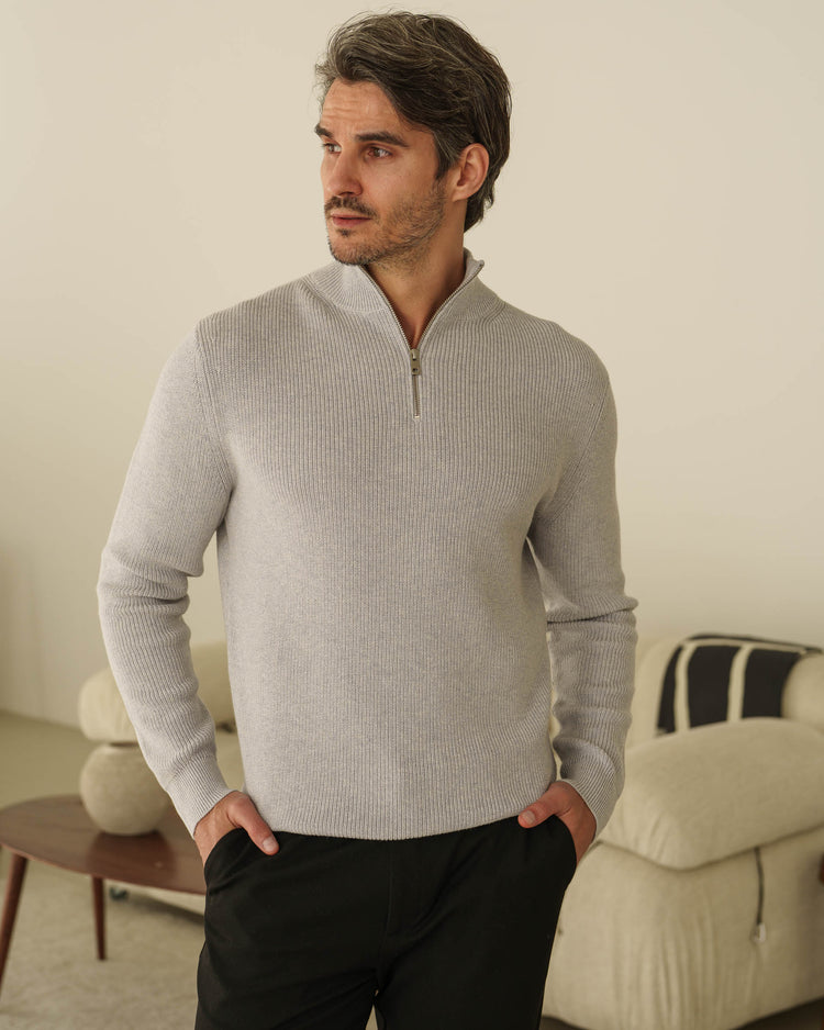 Rib Knit Troyer (Mid Grey)