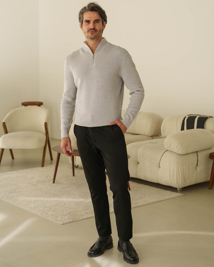 Rib Knit Troyer (Mid Grey)