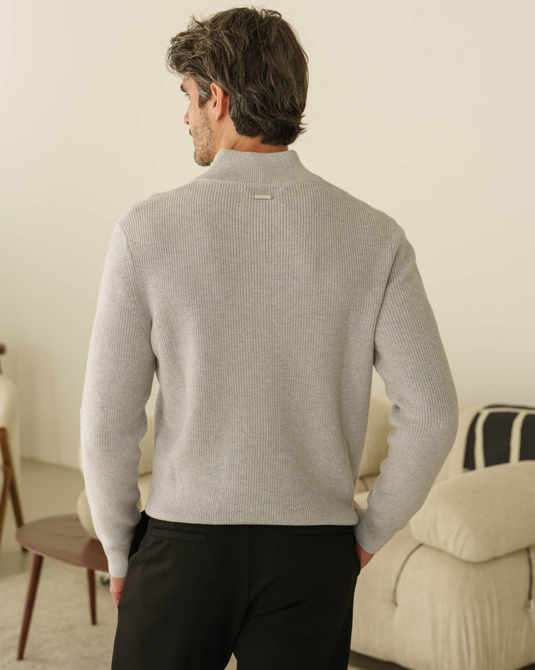 Rib Knit Troyer (Mid Grey)