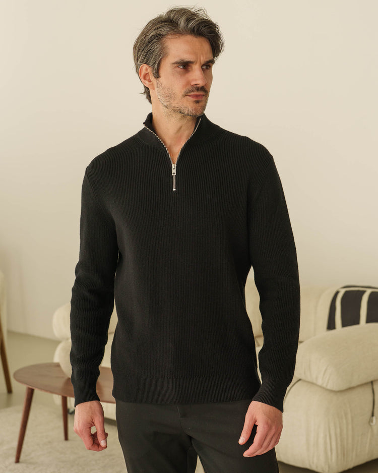 Rib Knit Troyer (Black)