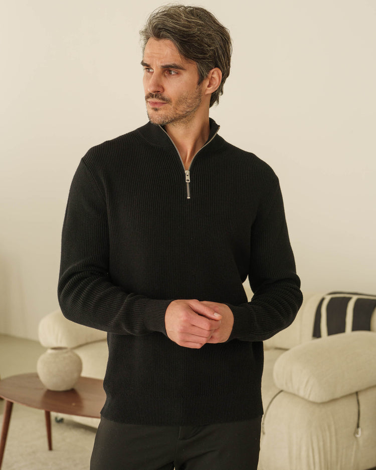 Rib Knit Troyer (Black)