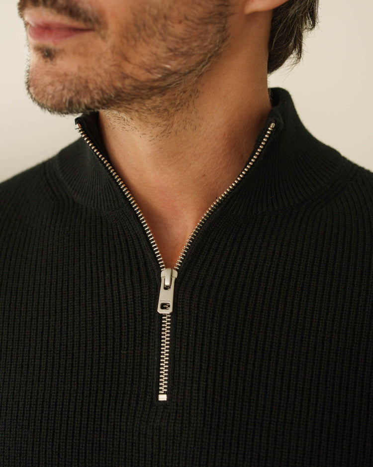 Rib Knit Troyer (Black)