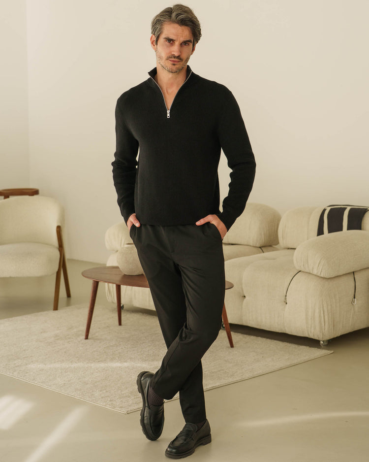 Rib Knit Troyer (Black)