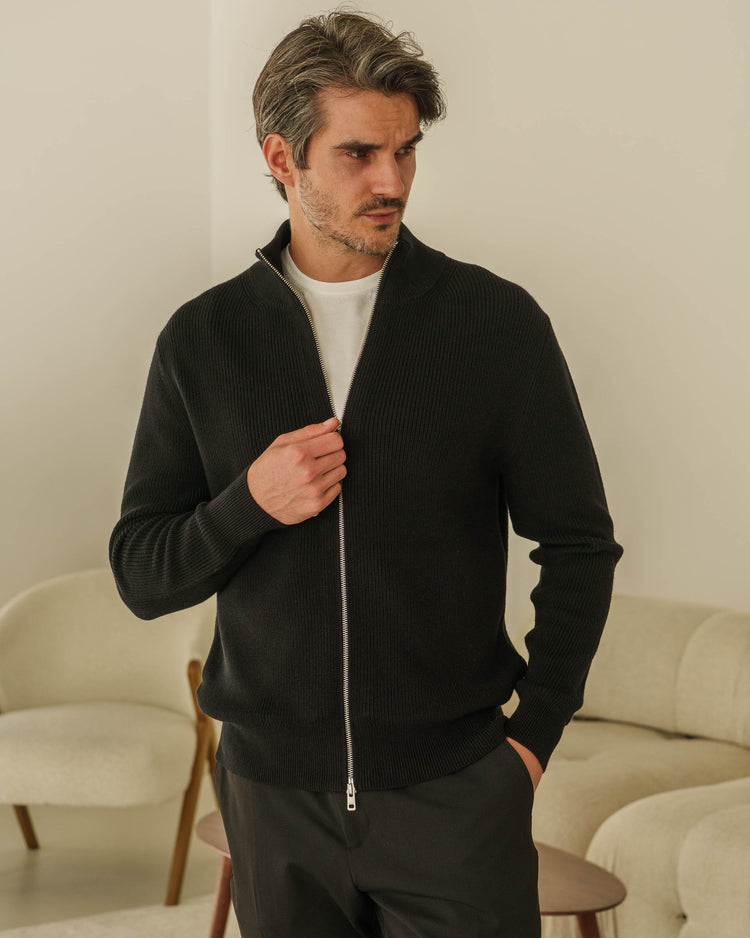 Rib Knit Cardigan (Black)