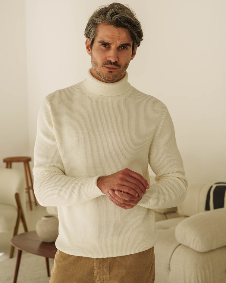 Rib Knit Turtleneck (Off-White)