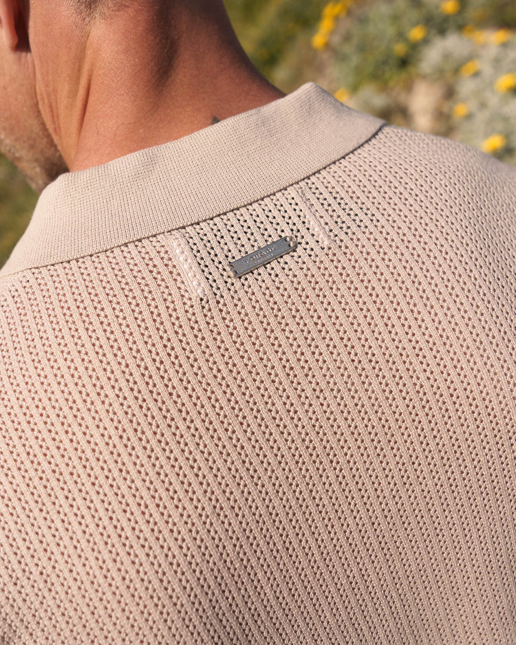 Mesh Knit Polo Shirt (Greige)