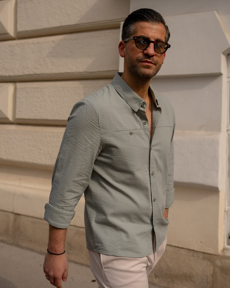 Seersucker Classic Shirt (Mint Blue)