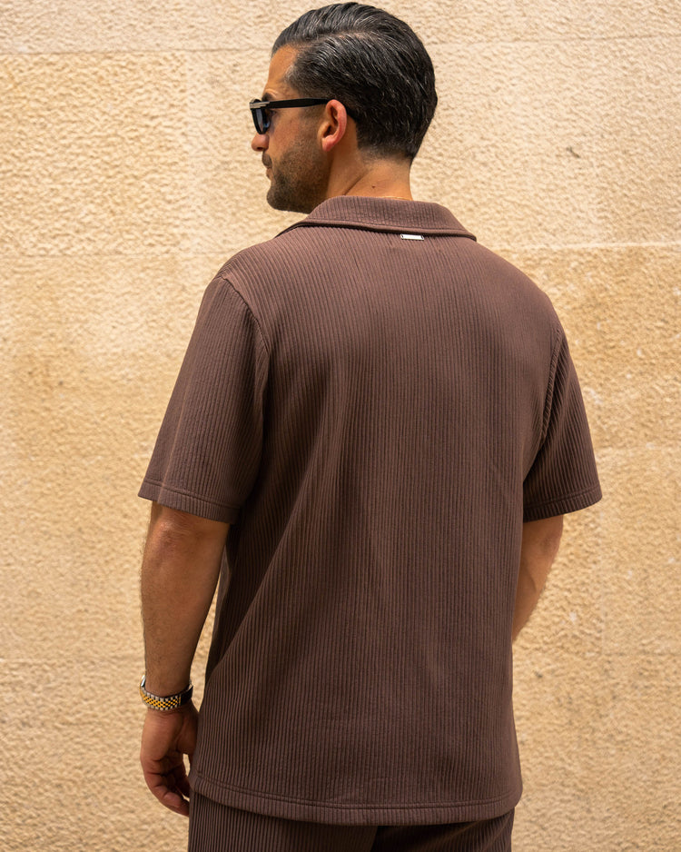 Plissee Short Sleeve Shirt (Brown)