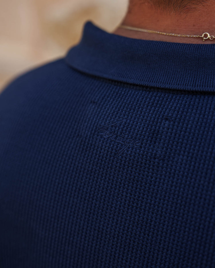 Waffle Zip Polo (Navy)