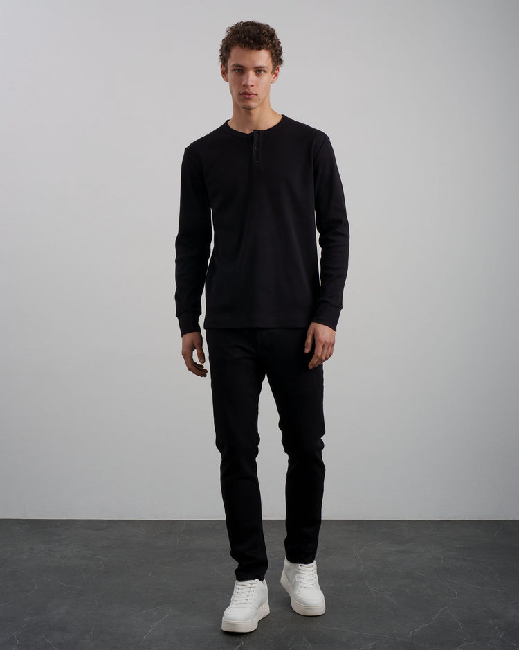 Ribbed Henley Shirt (black)