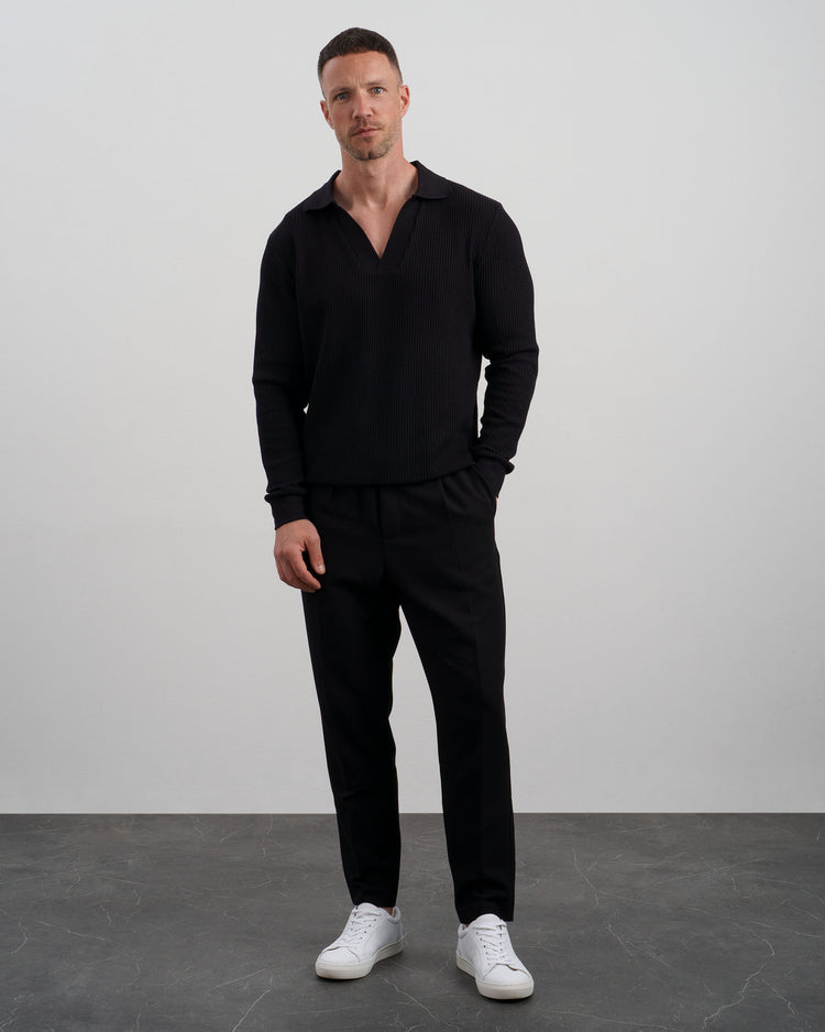 Waffle Polo Long Sleeve (black)
