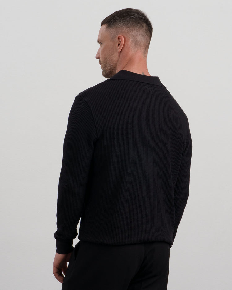 Waffle Polo Long Sleeve (black)