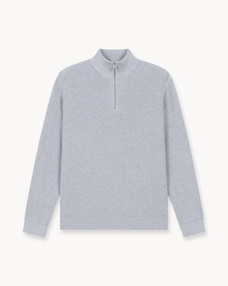 Rib Knit Troyer (Mid Grey)
