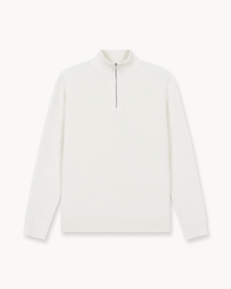 Rib Knit Troyer (Off-White)