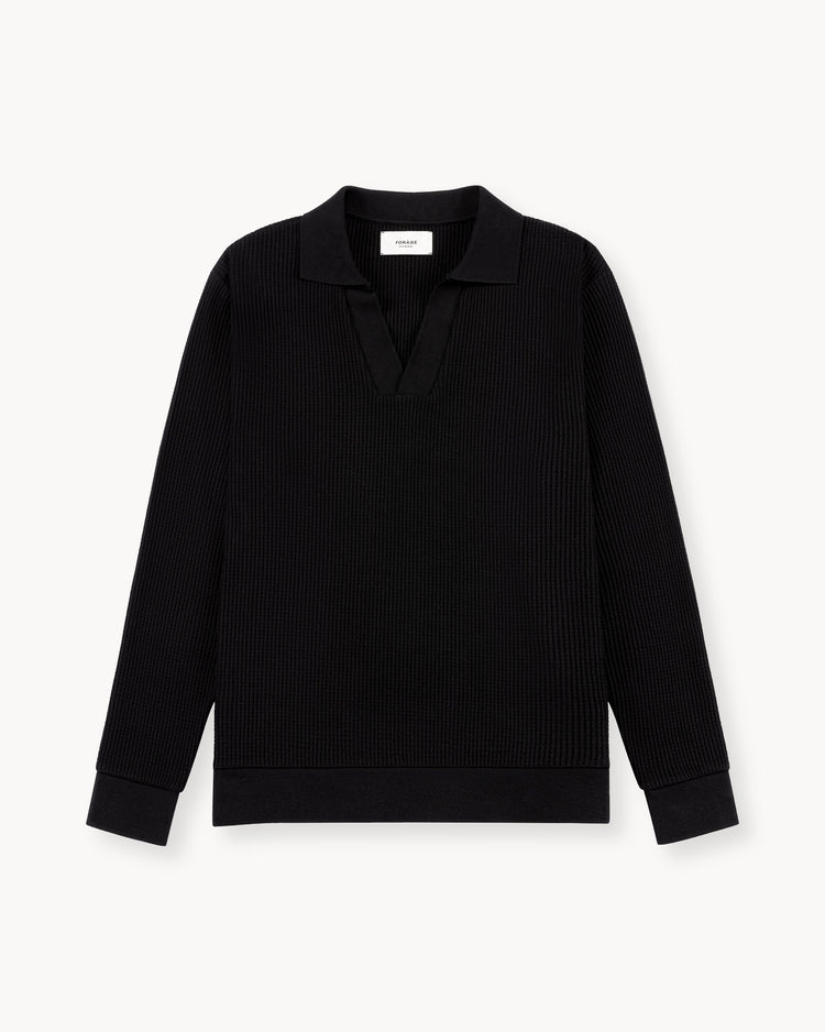 Waffle Polo Long Sleeve (black)