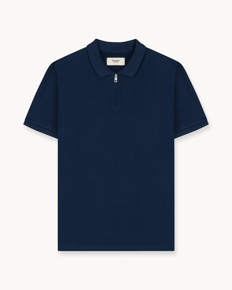 Waffle Zip Polo (Navy)