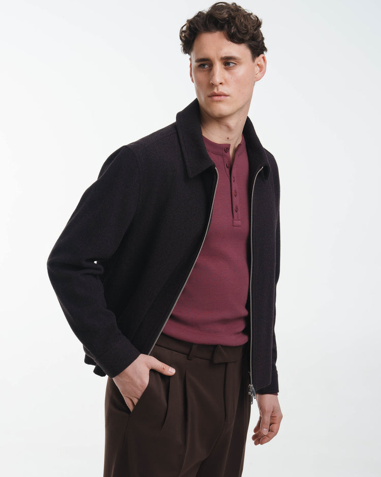 Wool Harrington Jacket (Dark Brown)