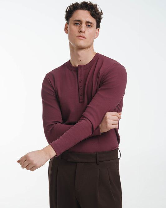 Fine Rib Henley Longsleeve (Bordeaux)