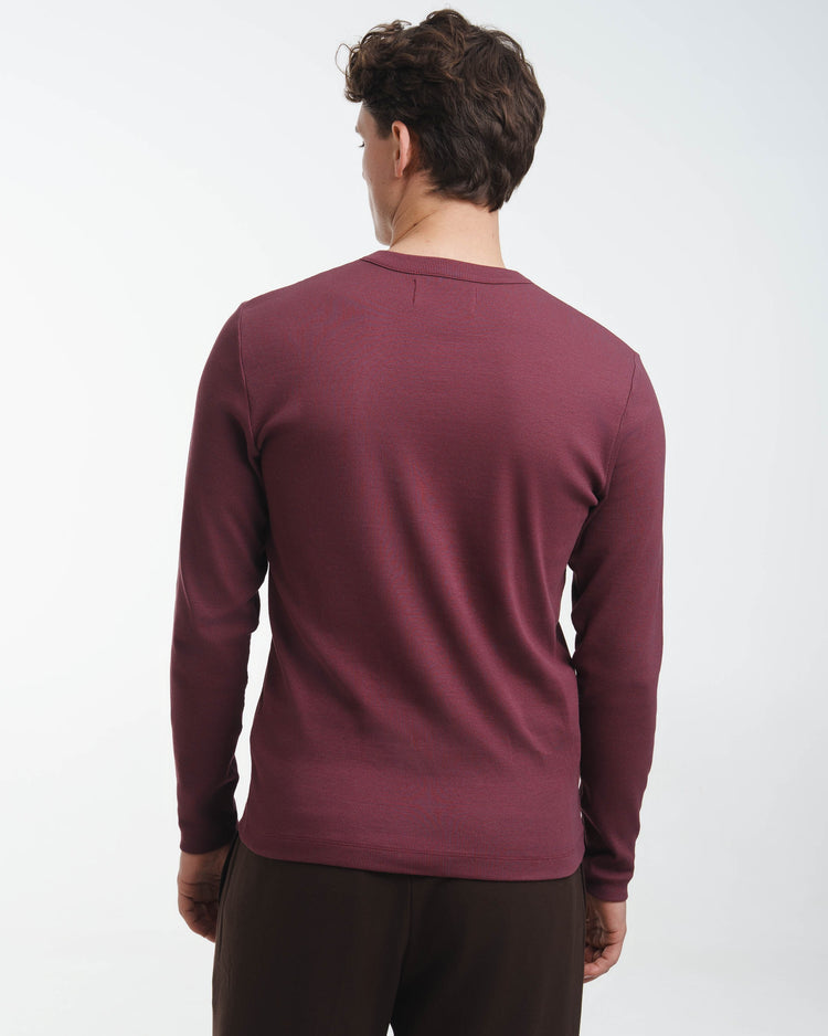 Fine Rib Henley Longsleeve (Bordeaux)