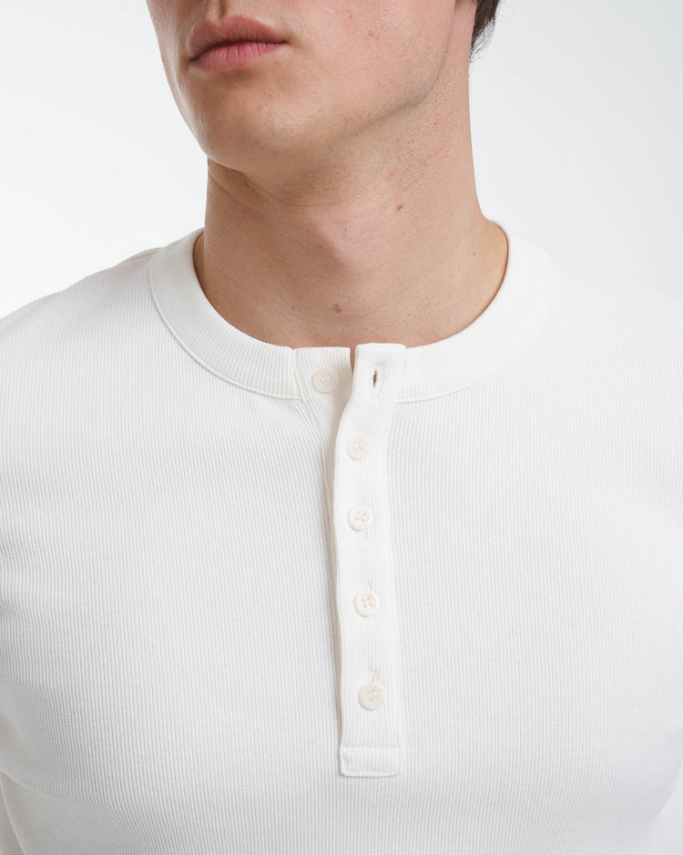 Fine Rib Henley Longsleeve (Off-White)