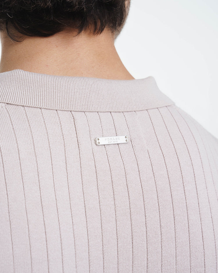 Wide Rib Knit Polo (Greige)