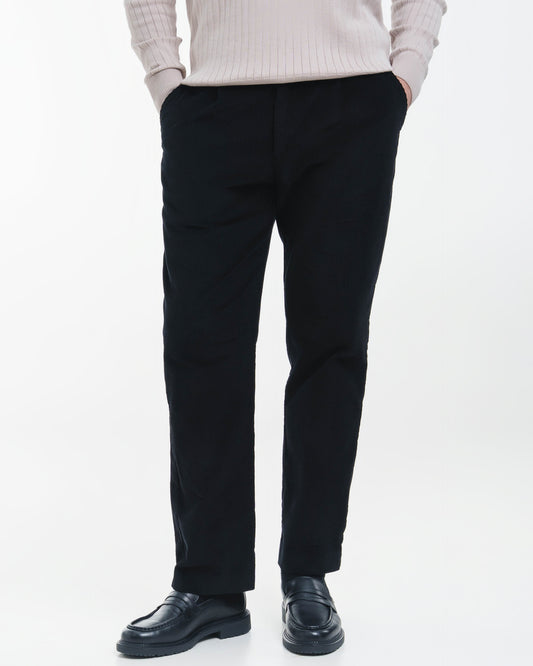Cord Buckle Pants Regular Fit (Black)