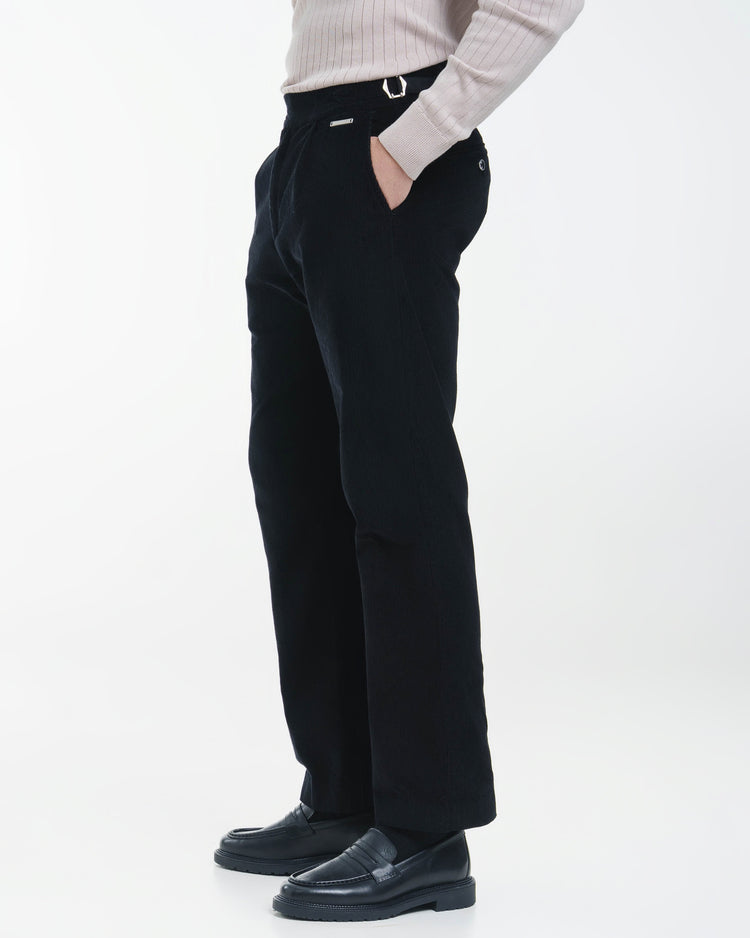Cord Buckle Pants Regular Fit (Black)