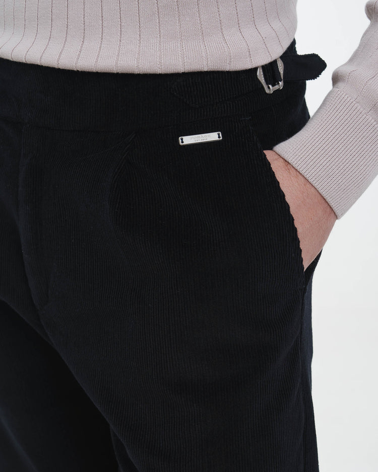 Cord Buckle Pants Regular Fit (Black)