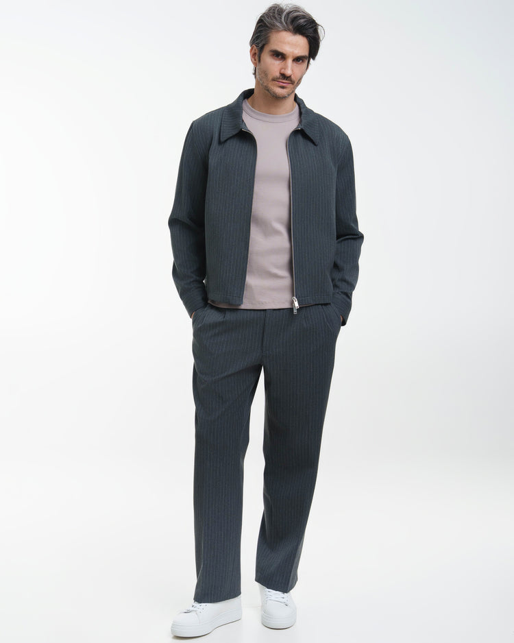 Suit Pants Loose Fit (Grey Pinstriped)