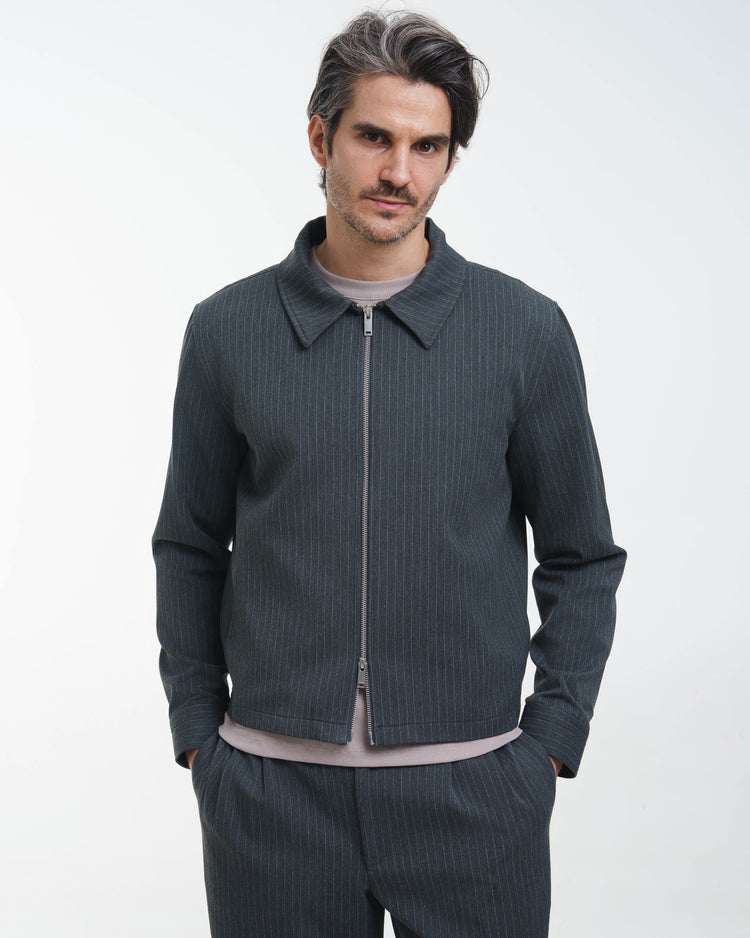 Harrington Jacket (Grey Pinstriped)