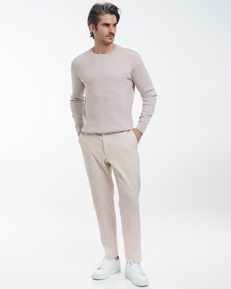 Wide Rib Knit Crewneck (Taupe)
