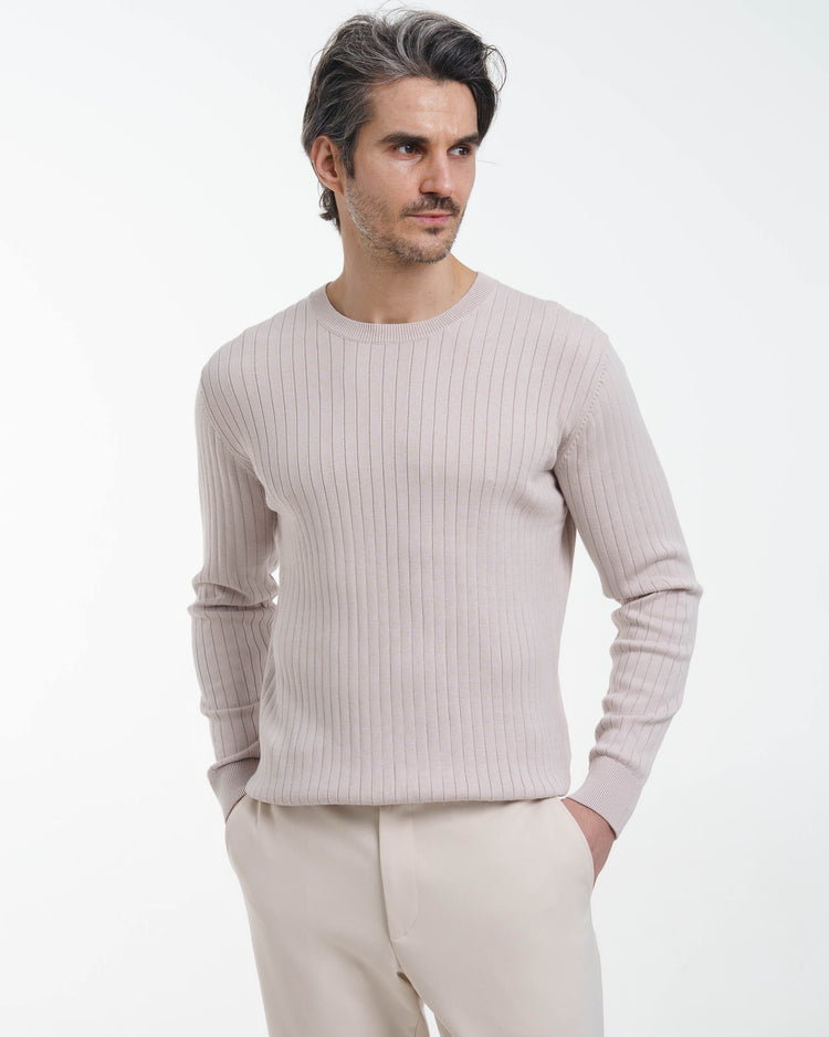 Wide Rib Knit Crewneck (Taupe)