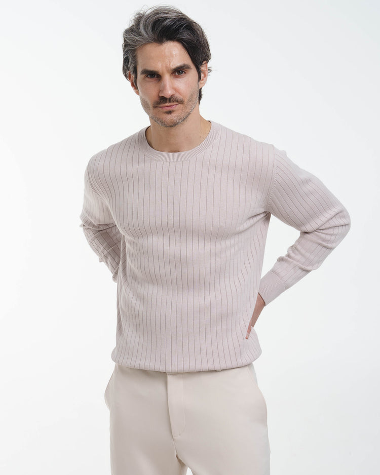 Wide Rib Knit Crewneck (Taupe)
