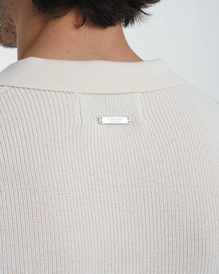 Concealed Placket Knit Polo (Off-White)