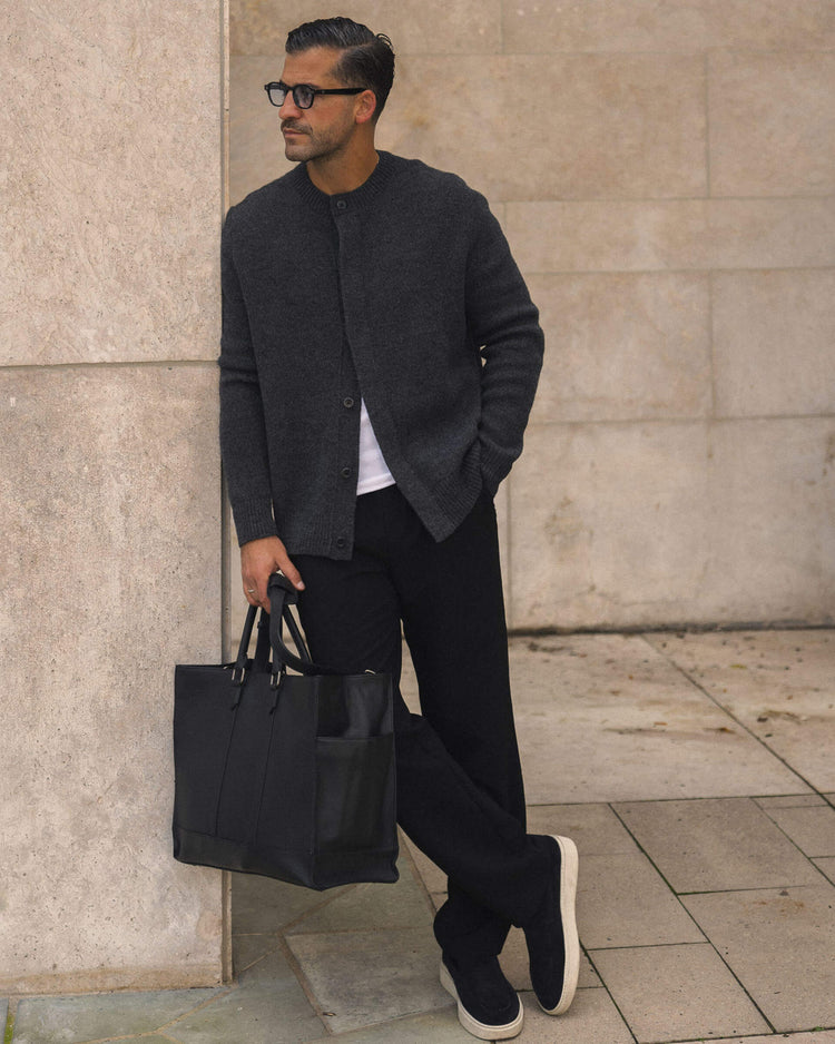 Wool Button Down Knit Cardigan (Dark Grey)