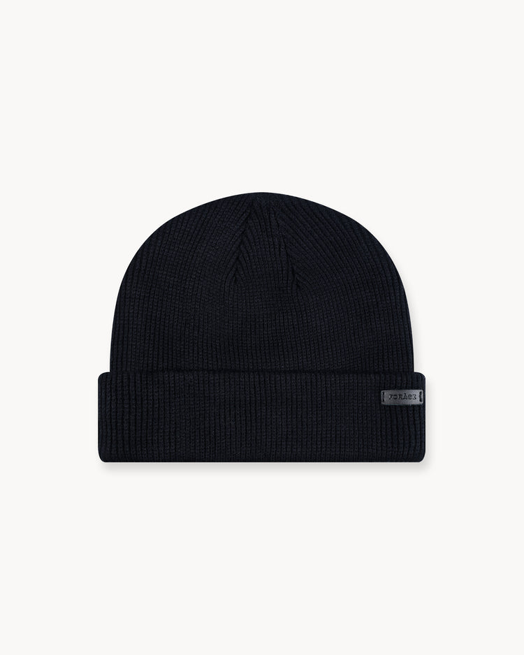 Leather Patch Beanie (black)