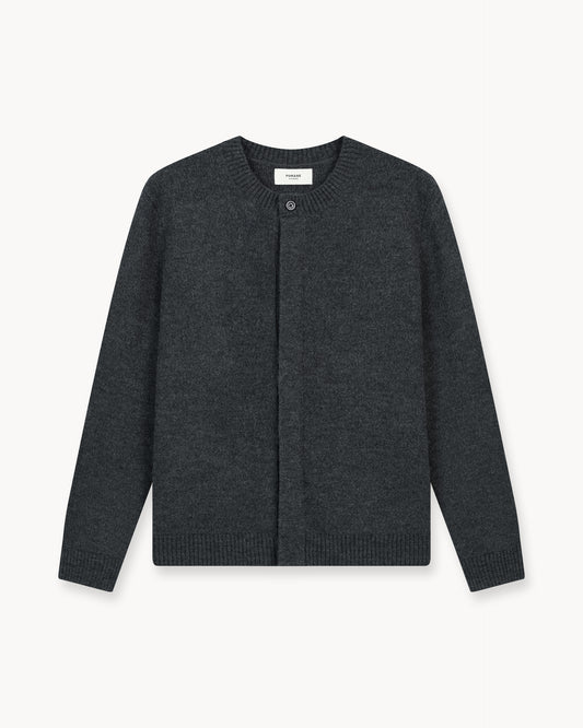 Wool Button Down Knit Cardigan (Dark Grey)