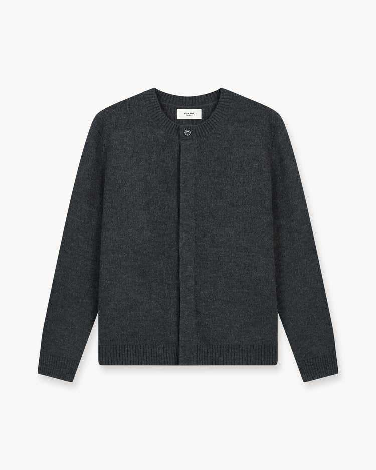 Wool Button Down Knit Cardigan (Dark Grey)
