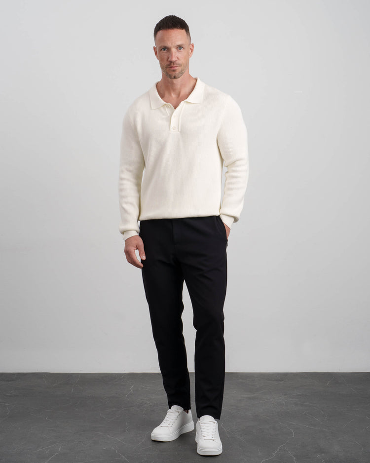 Ribbed Knit Polo (Off-white)