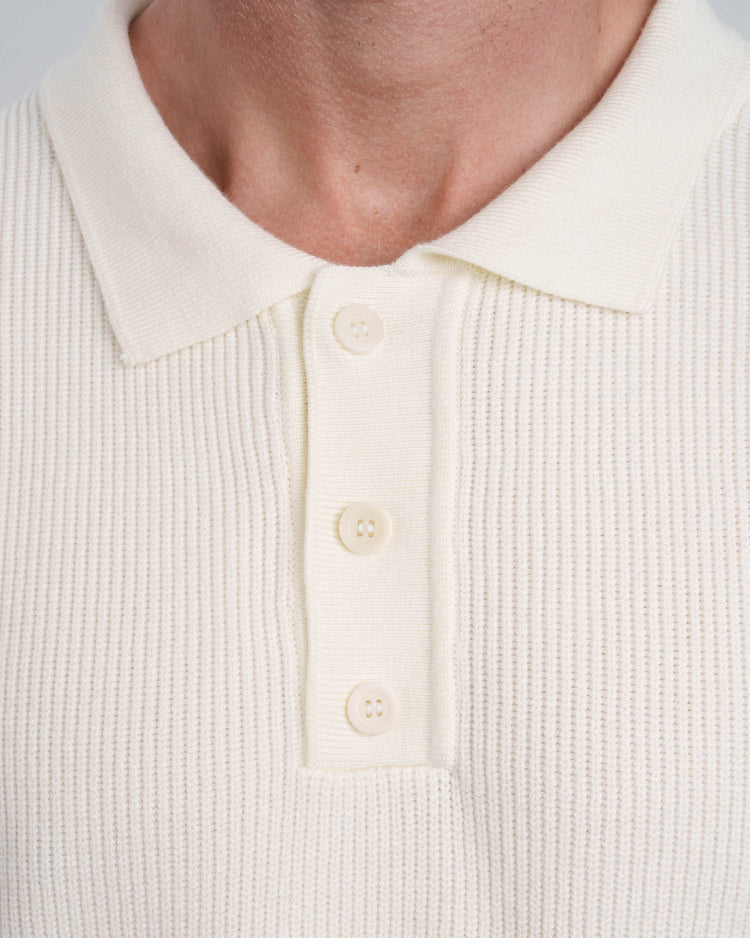 Ribbed Knit Polo (Off-white)