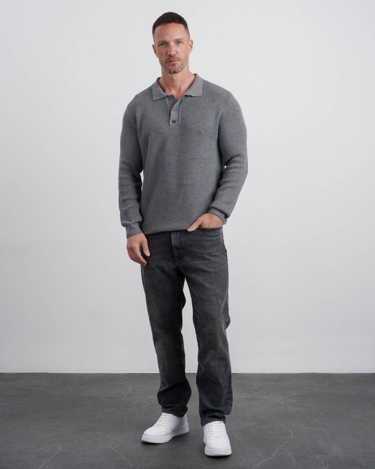 Ribbed Knit Polo (Grey)