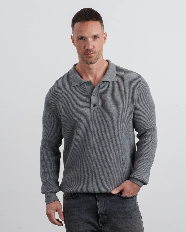 Ribbed Knit Polo (Grey)