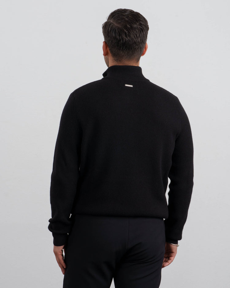 Ribbed Knit Troyer (Black)