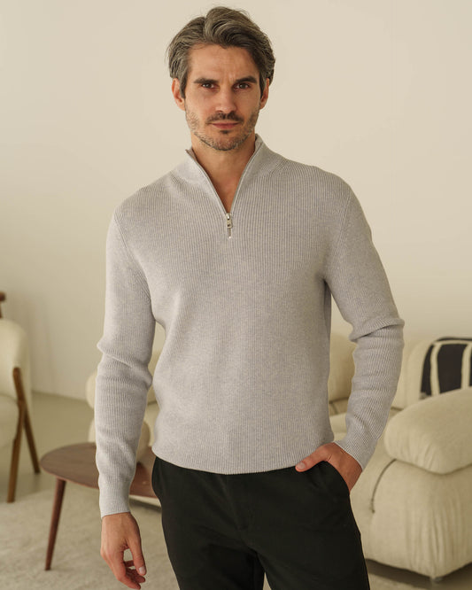Rib Knit Troyer (Mid Grey)