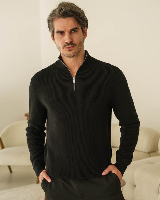 Rib Knit Troyer (Black)